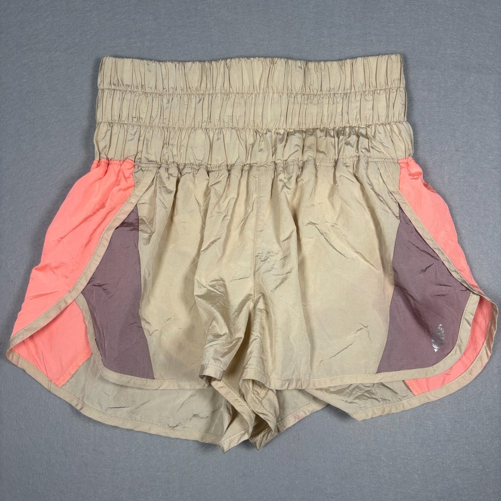 FREE PEOPLE MOVEMENT THE WAY HOME BEIGE PINK HIGH WAIST RUNNING SHORTS SZ MEDIUM